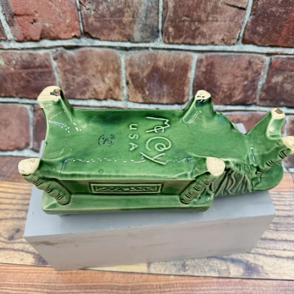 McCoy Cobbler's Work Bench Green Succulent Planter Dish USA MCM Vintage Pottery